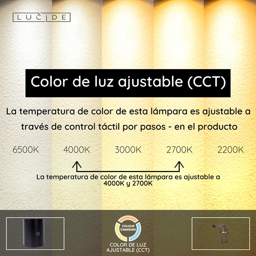 Lucide WELLS - Lámpara de pared Recargable Dentro/Fuera - Batería/acumulador - Ø 10 cm - LED Regul. - CCT - 1x5W 2700K/4000K - IP54 - Marrón óxido | Essential - USP